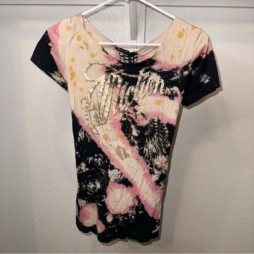 Affliction Black and Pink Short Sleeve Tee